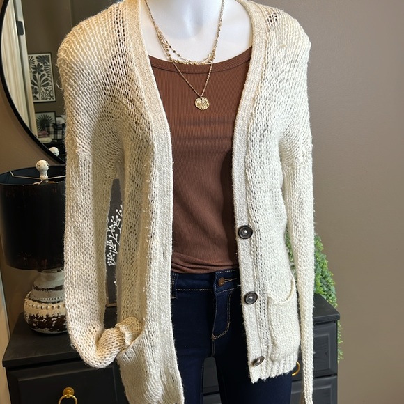 HOLLISTER Open Weave Cardigan Natural Ecru Beige Size XS / S - Picture 3 of 9